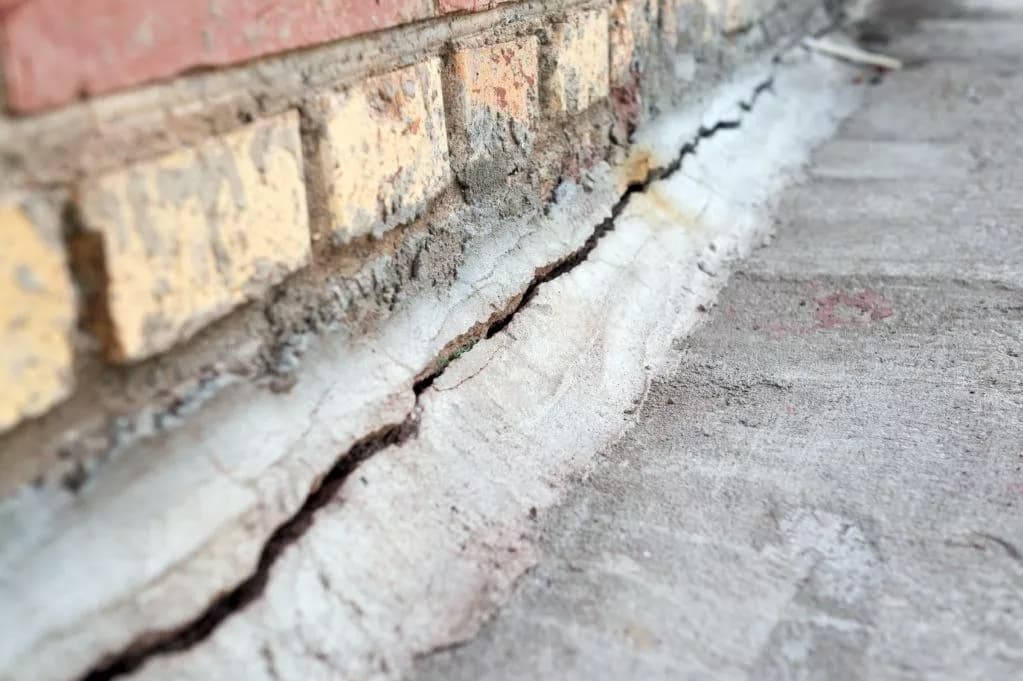 Crack in the foundation of the house caused by the roots of the tree close to the house